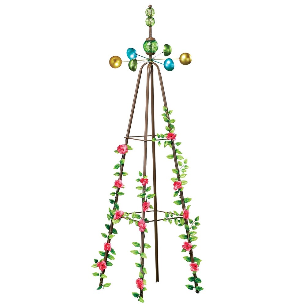 Metal Plant Trellis with Glass Ball Wind Spinner   14.200 x 14.130 x 4.380