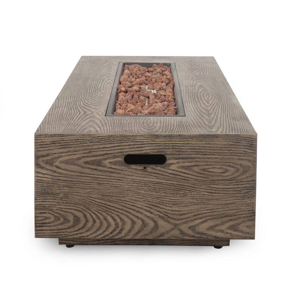 Noble House Mayfair Brown Wood Pattern Metal Rectangular Stone Fire Pit (No Tank Holder) 94369