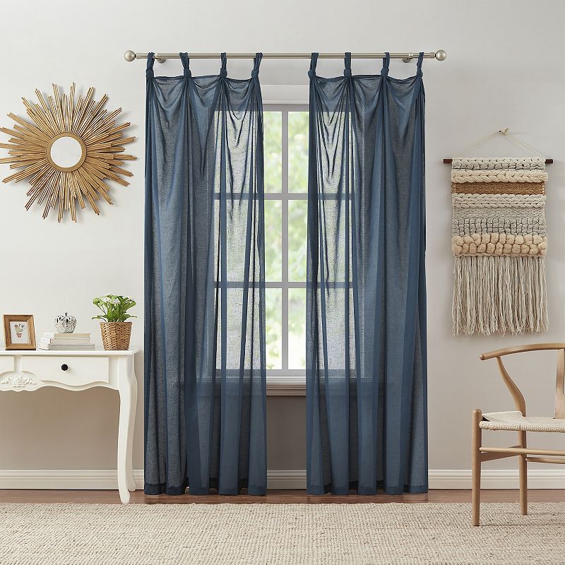 Indigo Ink Mia Gauzy Knotted Tip Top Sheer Window Curtain Panel