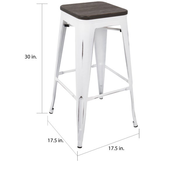 Carbon Loft Samira 30-inch Industrial Barstool with Vintage White Frame and Espresso Wood