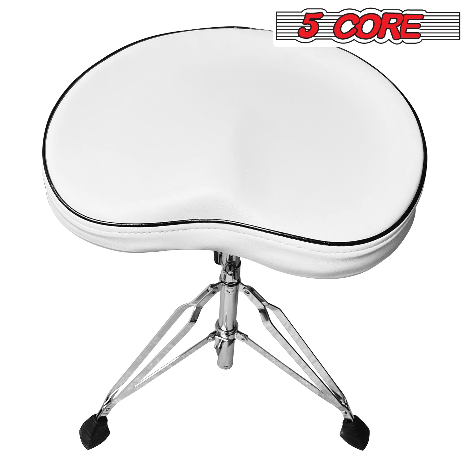 5 Core Drum Throne Saddle White| Height Adjustable Padded Comfortable Drum Seat with Two Drumsticks| Stools Chair Style with Double Braced Anti-Slip Feet, Comfortable Seat for Drummers, Guitar Players- DS CH WH SDL