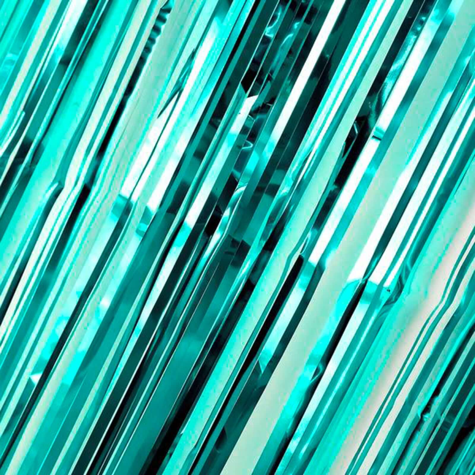 Turquoise Metallic Tinsel Foil Fringe Doorway Curtain Party Backdrop 8ft