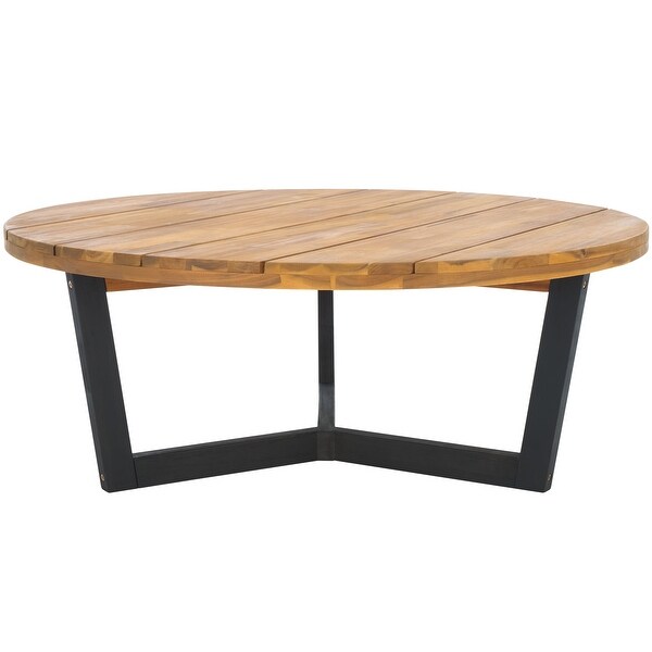 SAFAVIEH Outdoor Leo Solid Wood Round Coffee Table