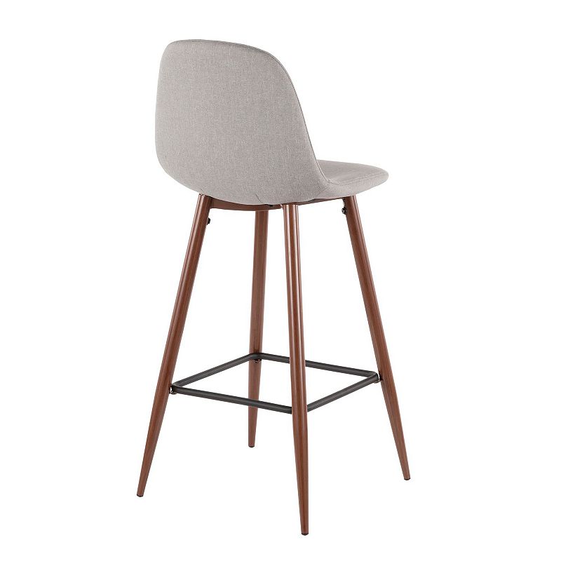 Set of 2 Pebble Walnut Metal and Light Gray Fabric Mid-Century Modern Barstools 39.5