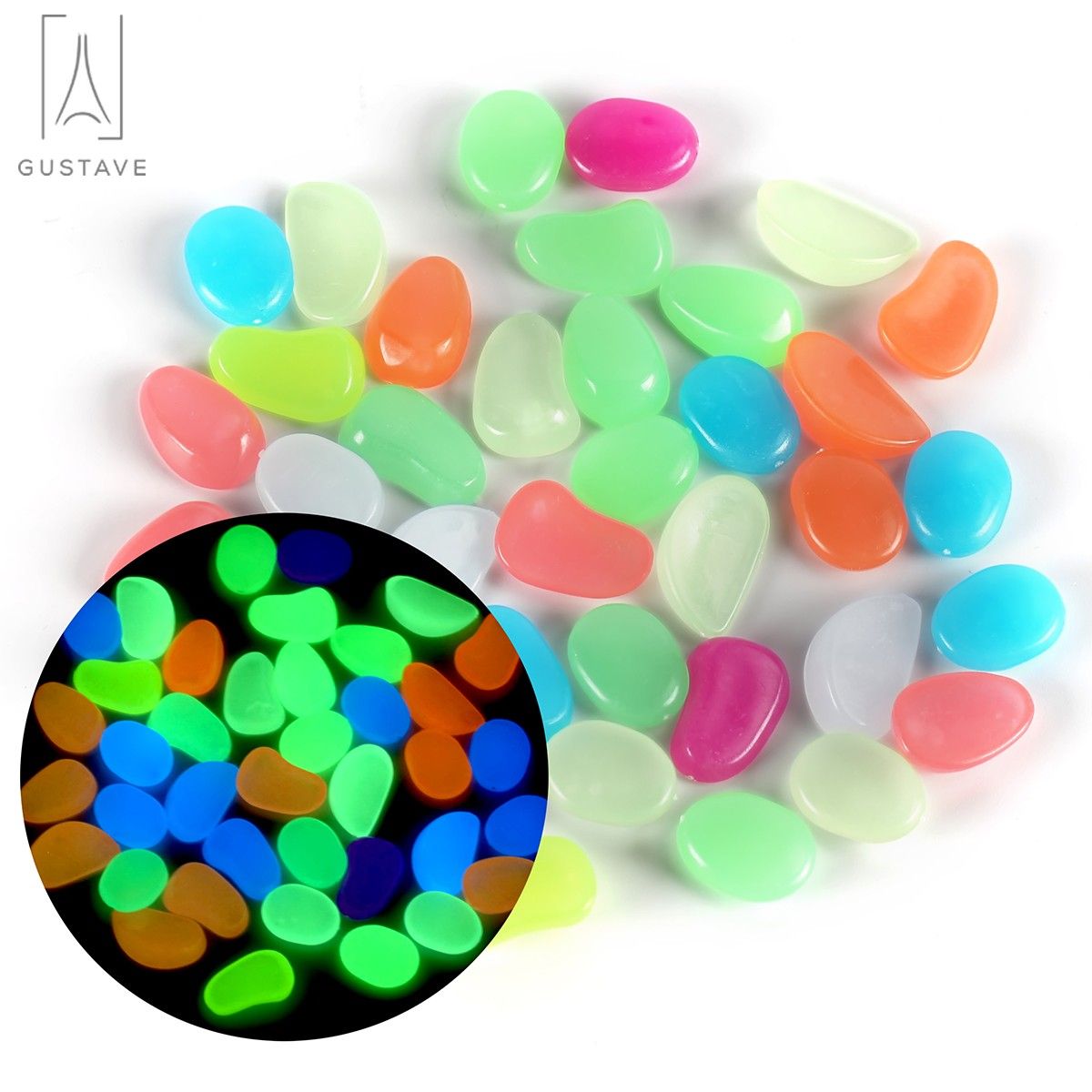 Gustave 200Pcs Luminous Pebbles Stones Glow in The Dark Garden Pebbles Rocks for Home Indoor Outdoor Walkways Path Patio Lawn Yard Fish Tank Decor 