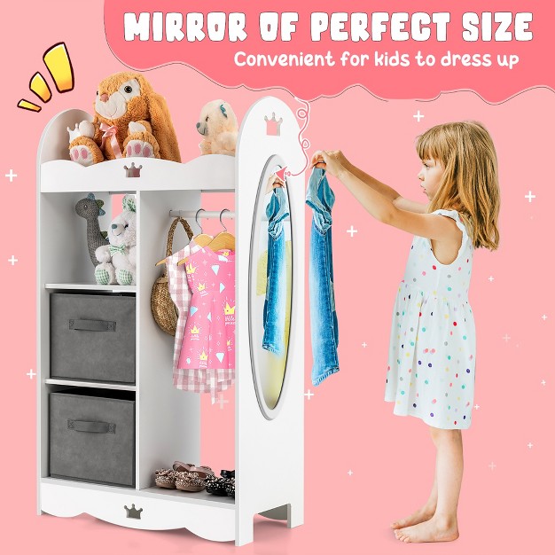 Costway Kids Dress Up Storage Hanging Armoire Dresser Costume Closet W mirror amp Toy Bins