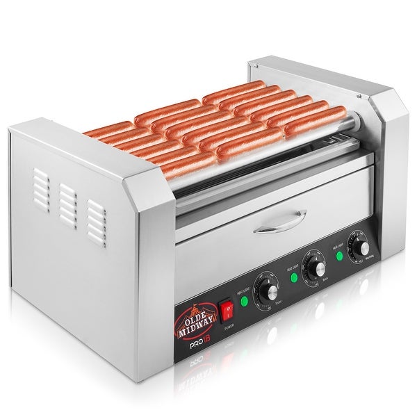 Electric Hot Dog Roller Grill Cooker Machines with Bun Warmer and Cover - Silver