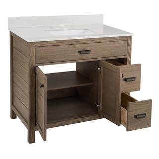 Home Decorators Collection Stanhope 37 in. W x 22 in. D Vanity in Reclaimed Oak with Engineered Stone Vanity Top in Crystal White with White Sink SNOVT3722DR