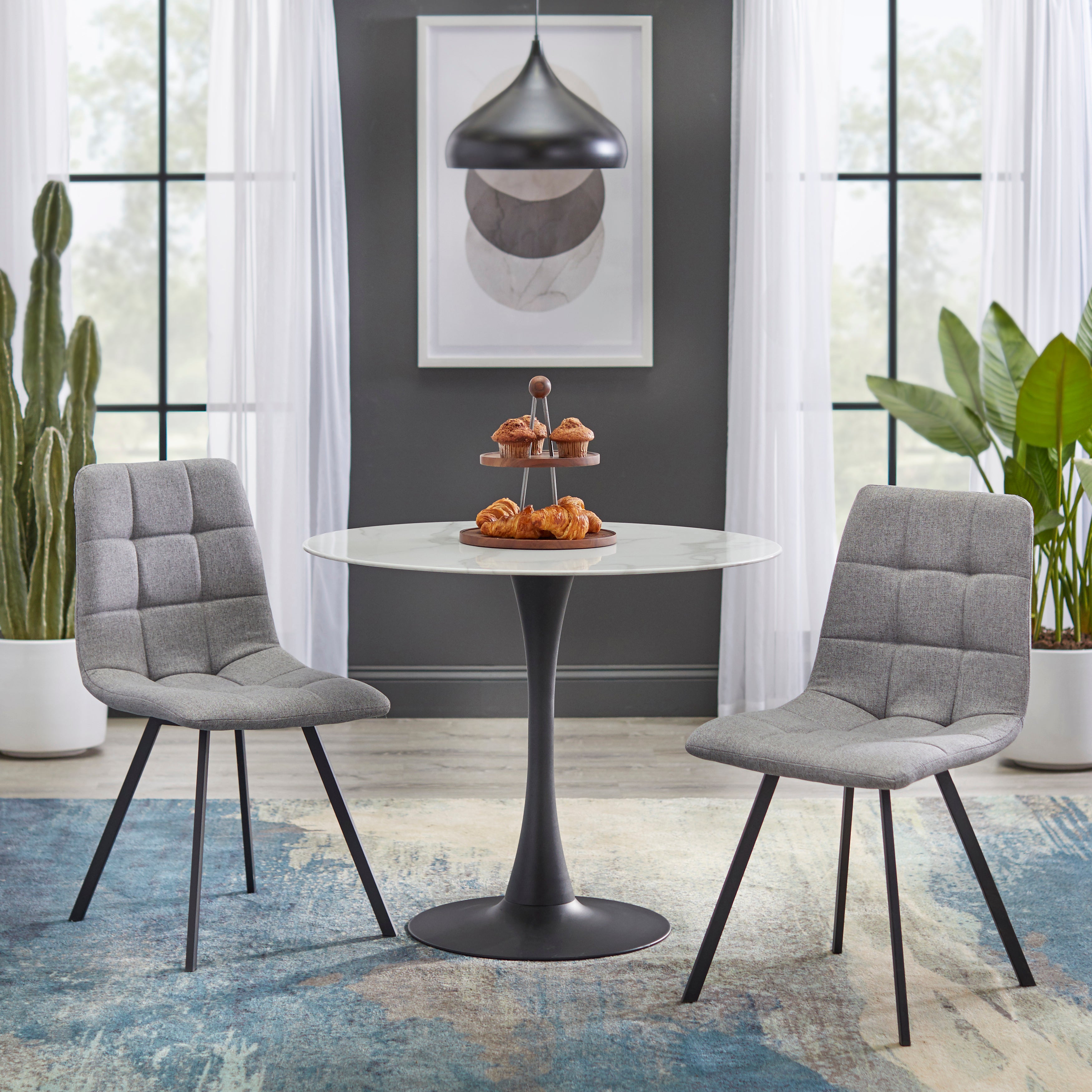 TMS Rho 5-piece Round Pedestal Dining Set, White, Black and Gray