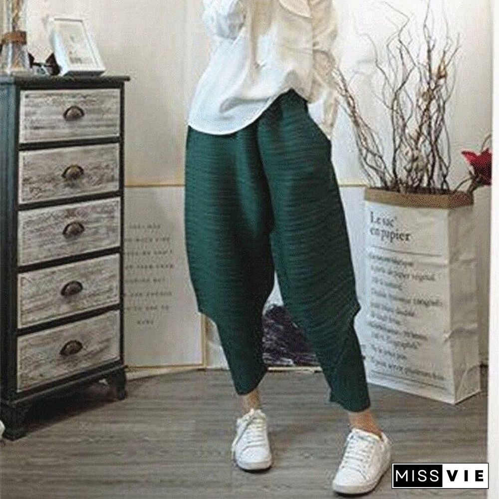 autumn winter Korean trousers pleated wide leg harem pants plus size women casual Ankle-Length lantern flare pants