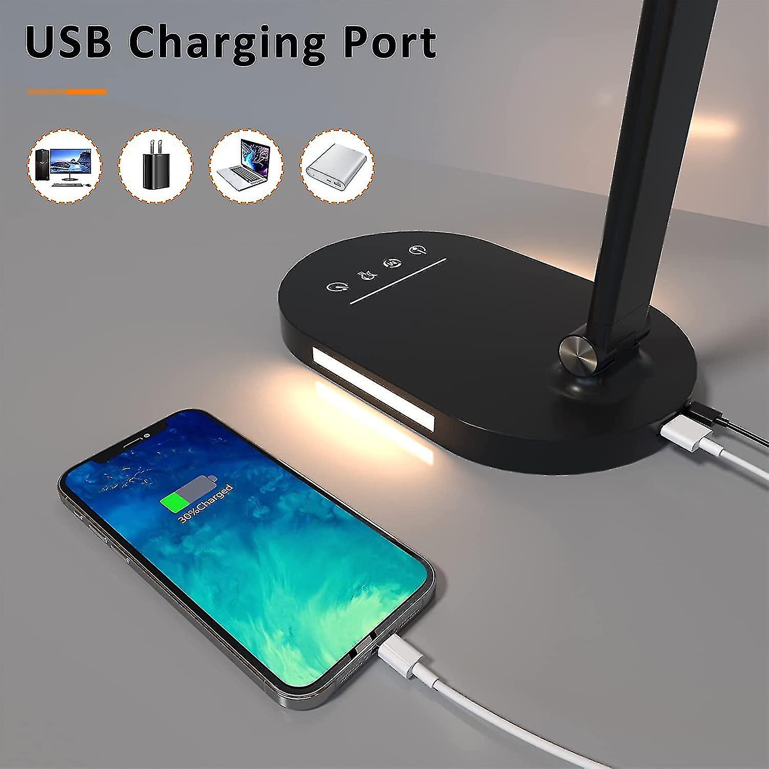 Desk Lamps For Home Office - Led Desk Lamp With Night Light， Office Desk Lamp， Usb Charging Port，5 Color Modes 5 Brightness Levels，auto Timer， Eye-car