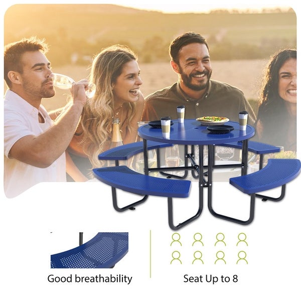 46-inch Coated Outdoor Top Round Portable Picnic Table - Overstock - 37500506