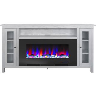 Hanover Brighton 69.7 in. W Freestanding Electric Fireplace TV Stand in White with Driftwood Log Display FS6938-2BWT