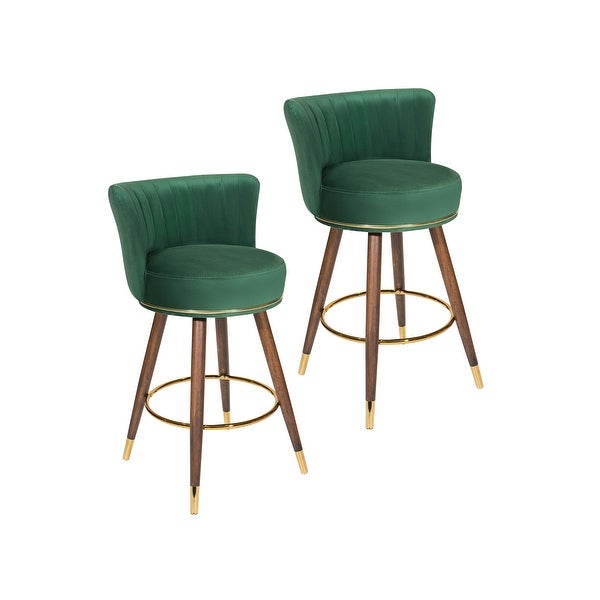 Porthos Home Pedra Swivel Bar Stools Set of 2， Velvet， Rubberwood Legs