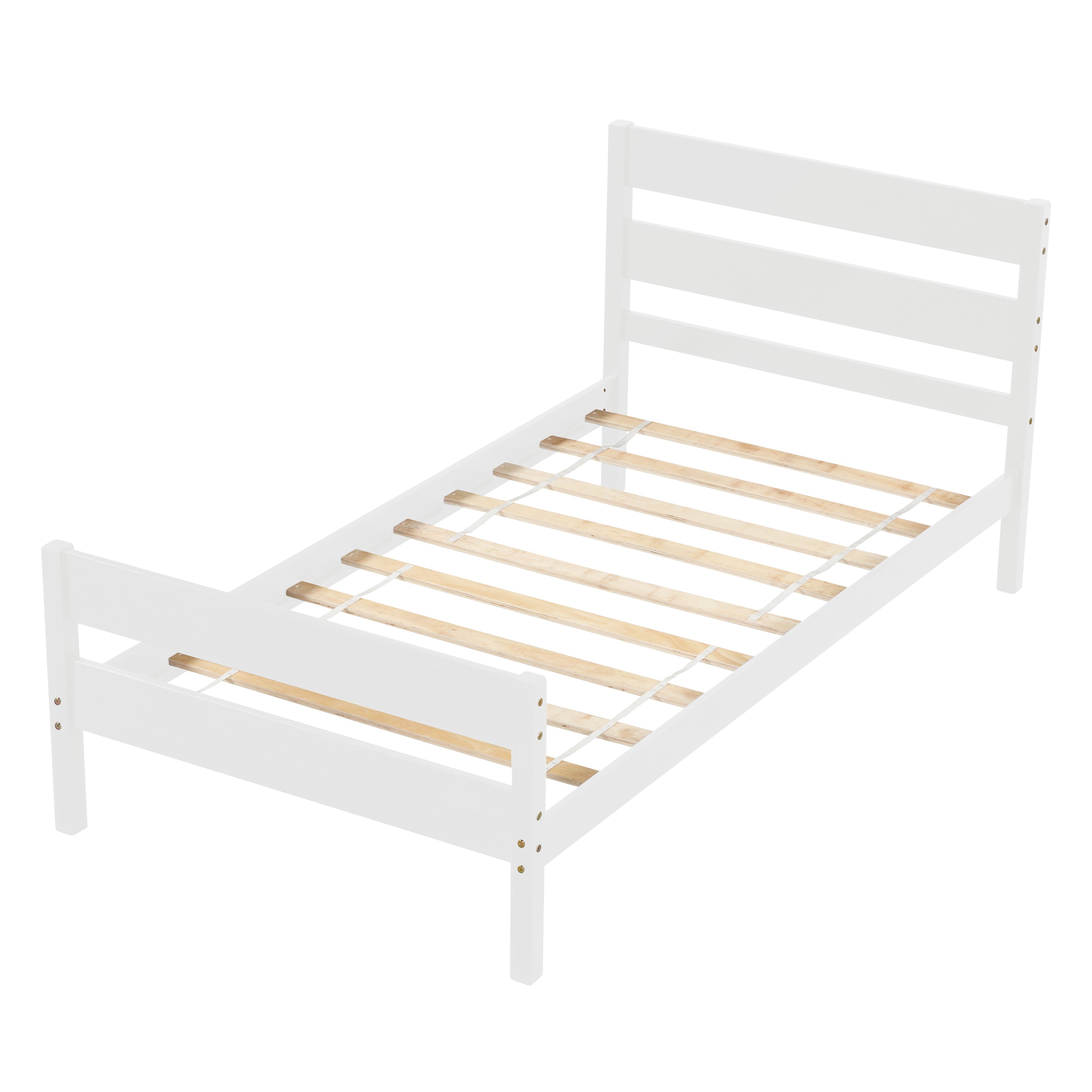 uhomepro Twin Bed Frame No Box Spring Needed, Wood Platform Bed Frame with Headboard and Footboard, Strong Wooden Slats, Twin Bed Frames for Kids, Adults, Modern Bedroom Furniture, White