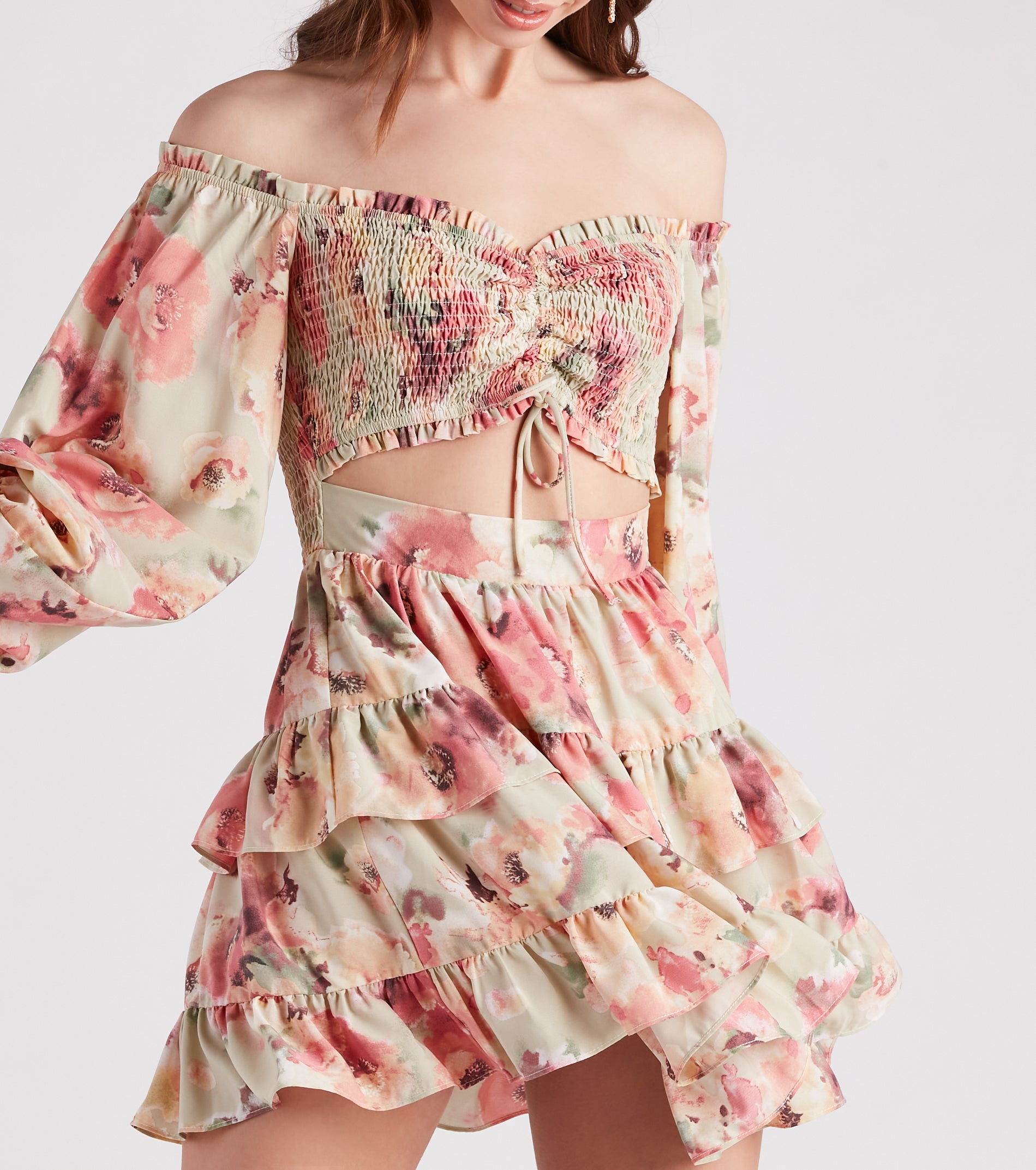 Golden Hour Floral Ruffled Skater Dress