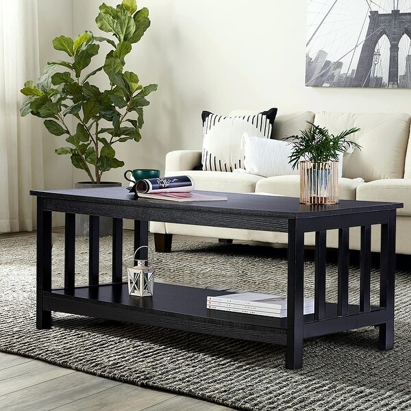 Coffee Table， Black Wood Living Room Table with Shelf， 40 Black