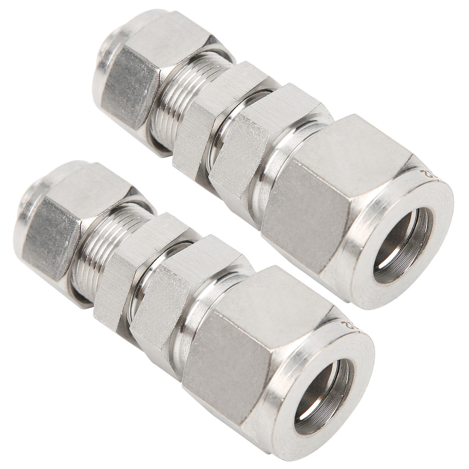 2pcs Ferrule Compression Fitting Bulkhead Connector 2touch Straight 304 Stainless Steel12x10