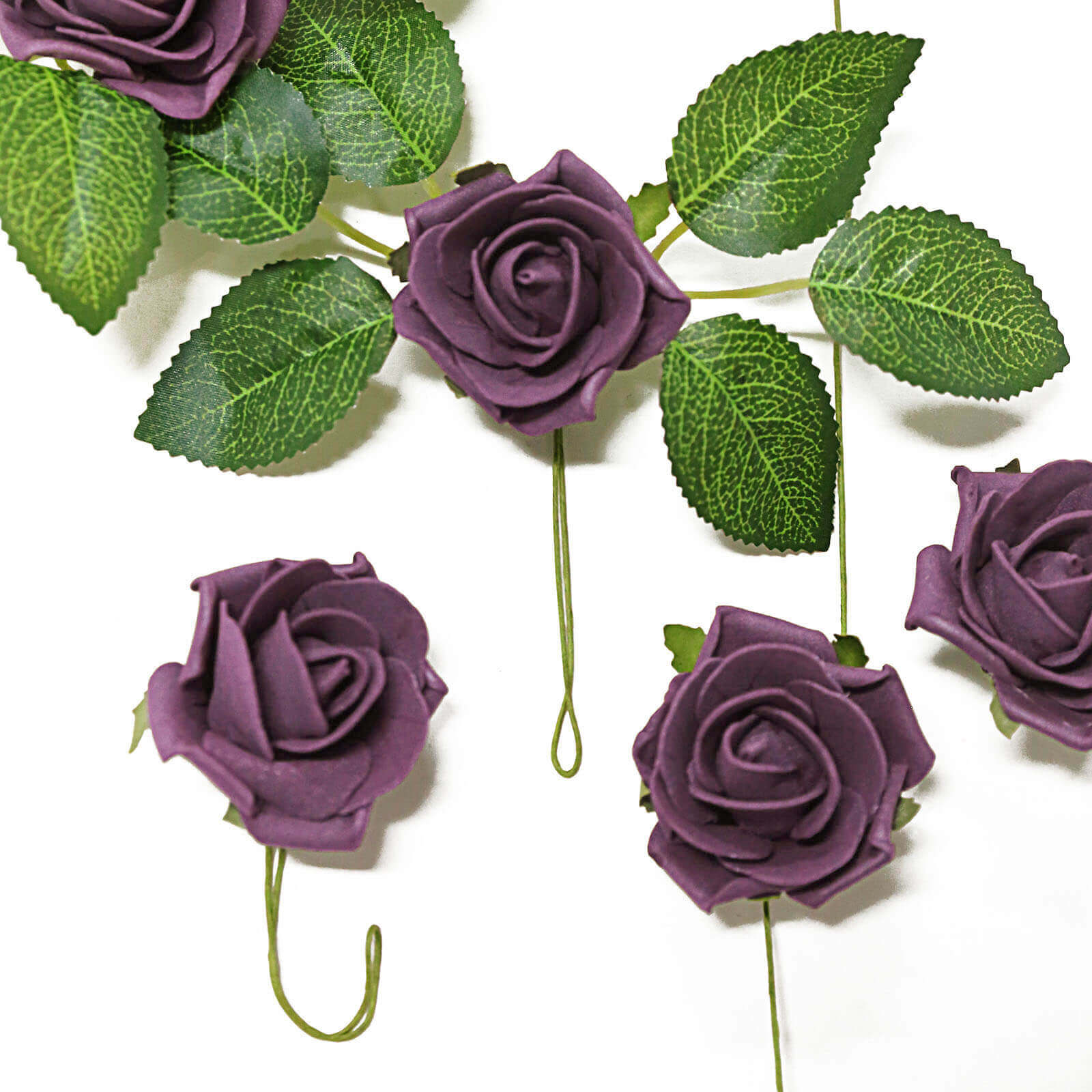 24 Roses Eggplant Artificial Foam Flowers With Stem Wire and Leaves 2