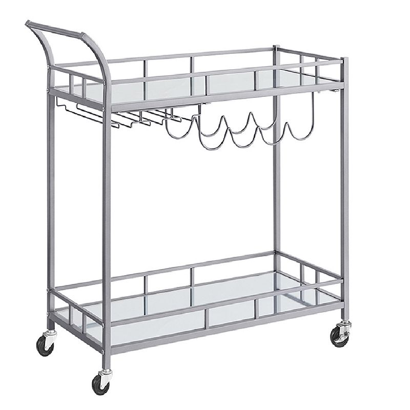 Home Bar Serving Cart， Wine Cart with 2 Mirrored Shelves， Wine Holders， Glass Holders， for Kitchen