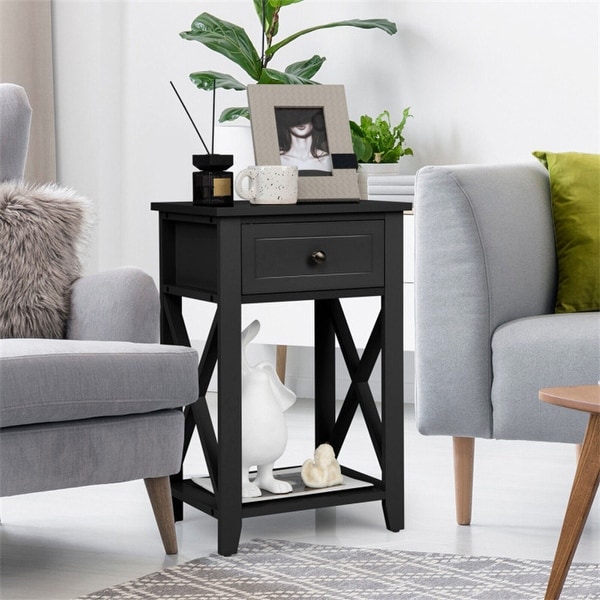 Sofa Side End Table with Drawer and Shelf