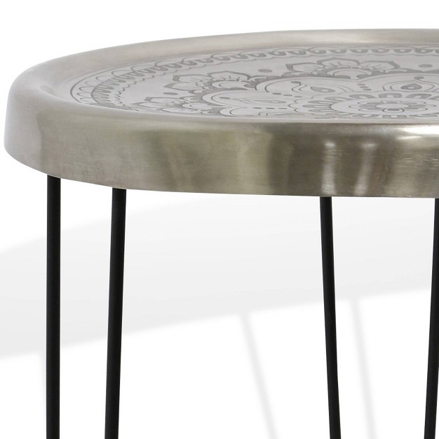 Metal With Paper Clip Legs Round Side Accent Table Silver black Stylecraft