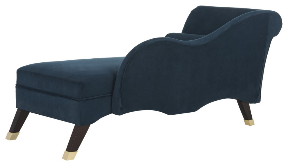 Karen Velvet Chaise W/ Pillow Navy   Transitional   Indoor Chaise Lounge Chairs   by Love Sofa  Houzz