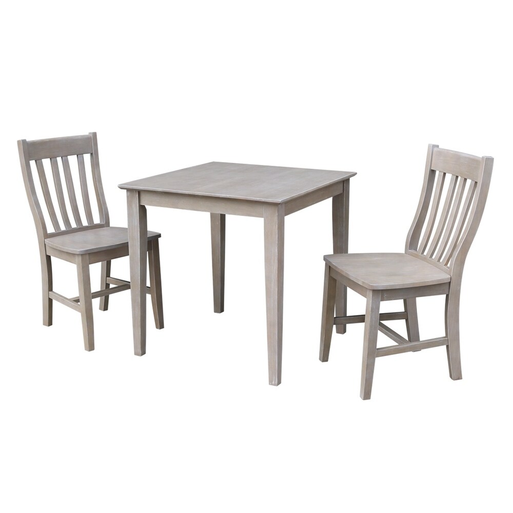 Solid Wood Dining Table and 2 Cafe Chairs in Washed Gray Taupe