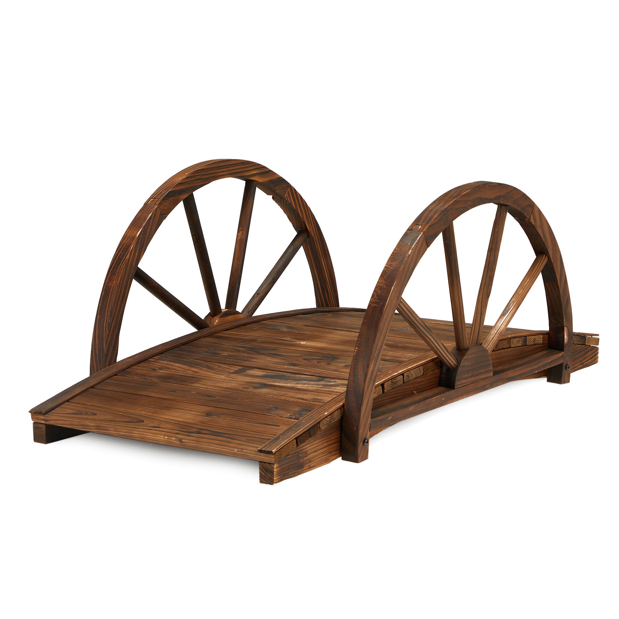 JOMEED 3.3 Foot Wooden Garden Arched Footbridge with Half-Wheel Railings