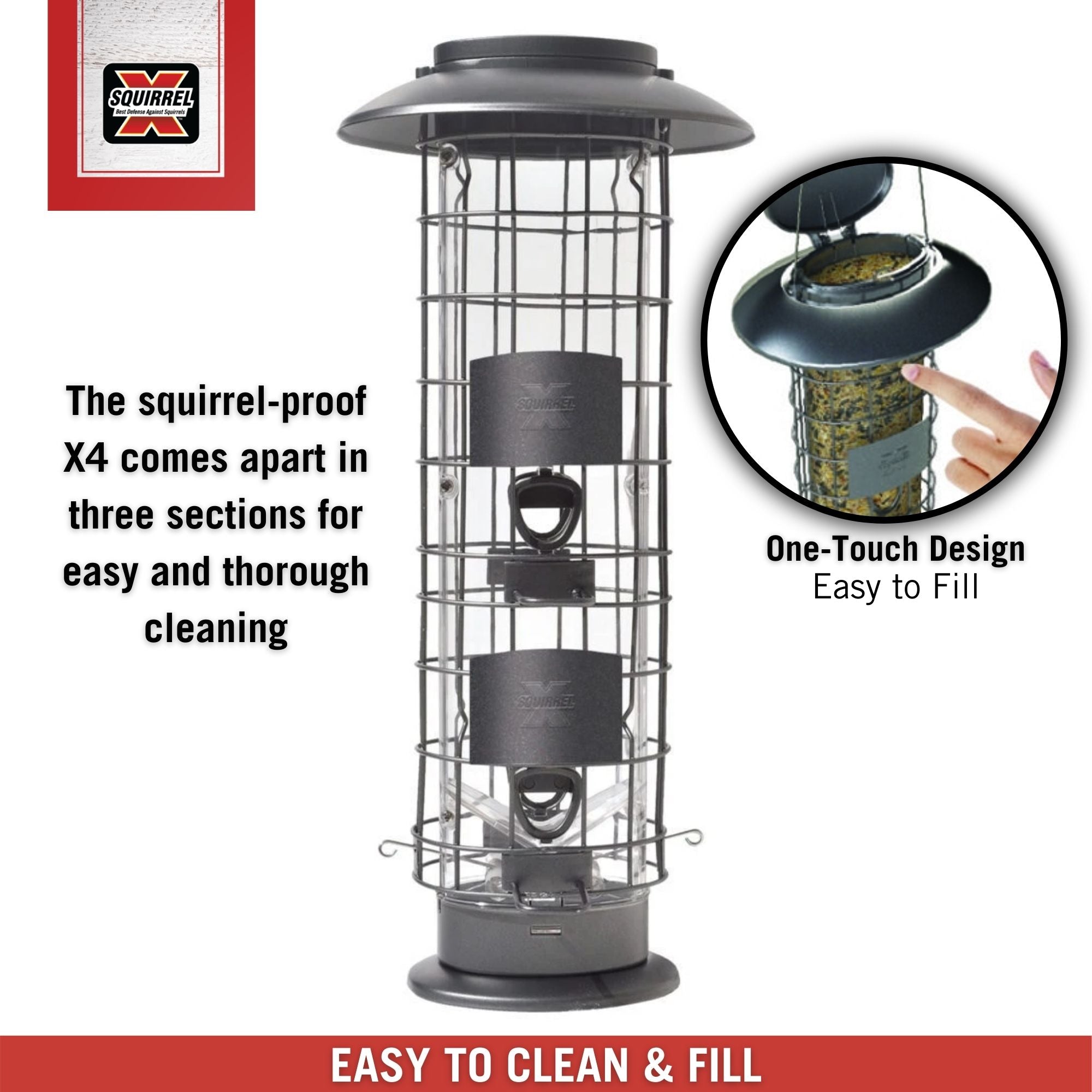 Squirrel-X X4 Squirrel Resistant Tube Bird Feeder for Wild Birds， Gunmetal