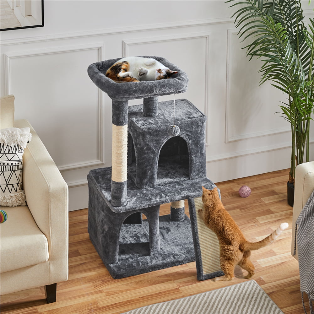 Topeakmart 42'' Double Condo Cat Tree Tower Scratching Posts， Dark Gray