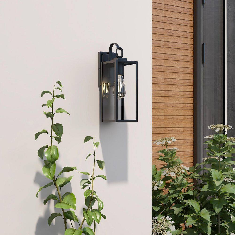 Pia Ricco 1-Light Matte Black Dusk to Dawn Sensor Hardwired Outdoor Lantern Wall Sconce Exterior Wall Fixture 1JAY-12151M-PC