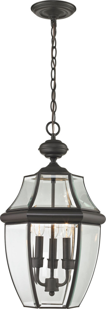 Three Light Oil Rubbed Bronze Clear Beveled Glass Hanging Lantern   Traditional   Outdoor Hanging Lights   by HedgeApple  Houzz