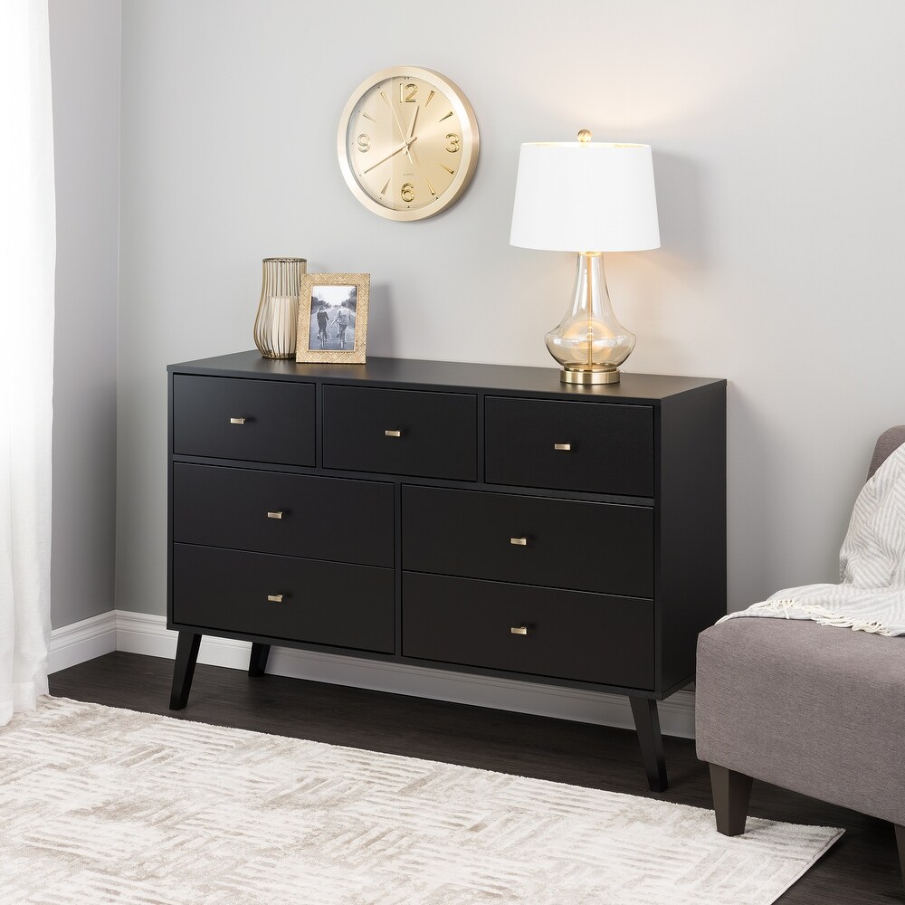 Prepac Milo Mid Century Modern 7 Drawer Double Dresser for Bedroom  Chest of Drawers  Contemporary Bedroom Furniture