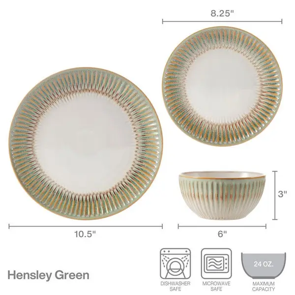 Pfaltzgraff 12-Piece Hensley Green Dinnerware Set