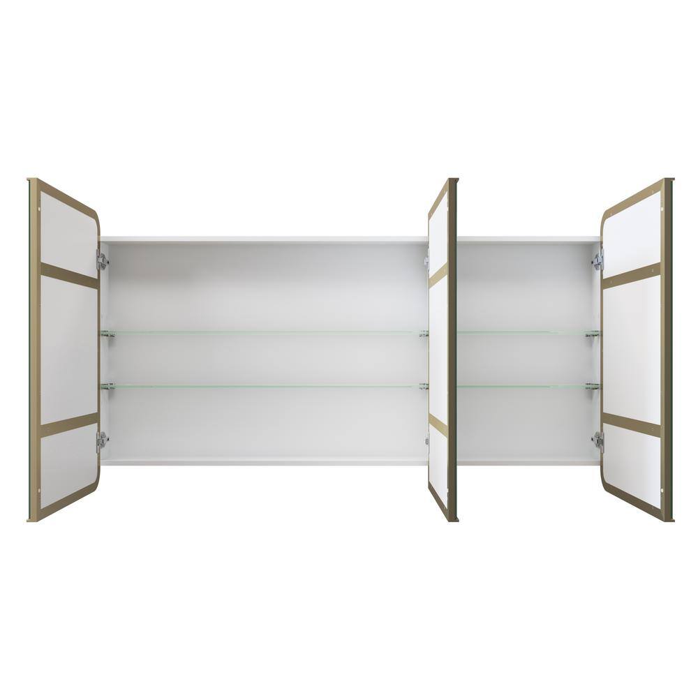 Glass Warehouse Calla 60 in. W x 32 in. H x 5 in. D Satin Brass Recessed Medicine Cabinet with Mirror SC3-SQ-60X32-SB