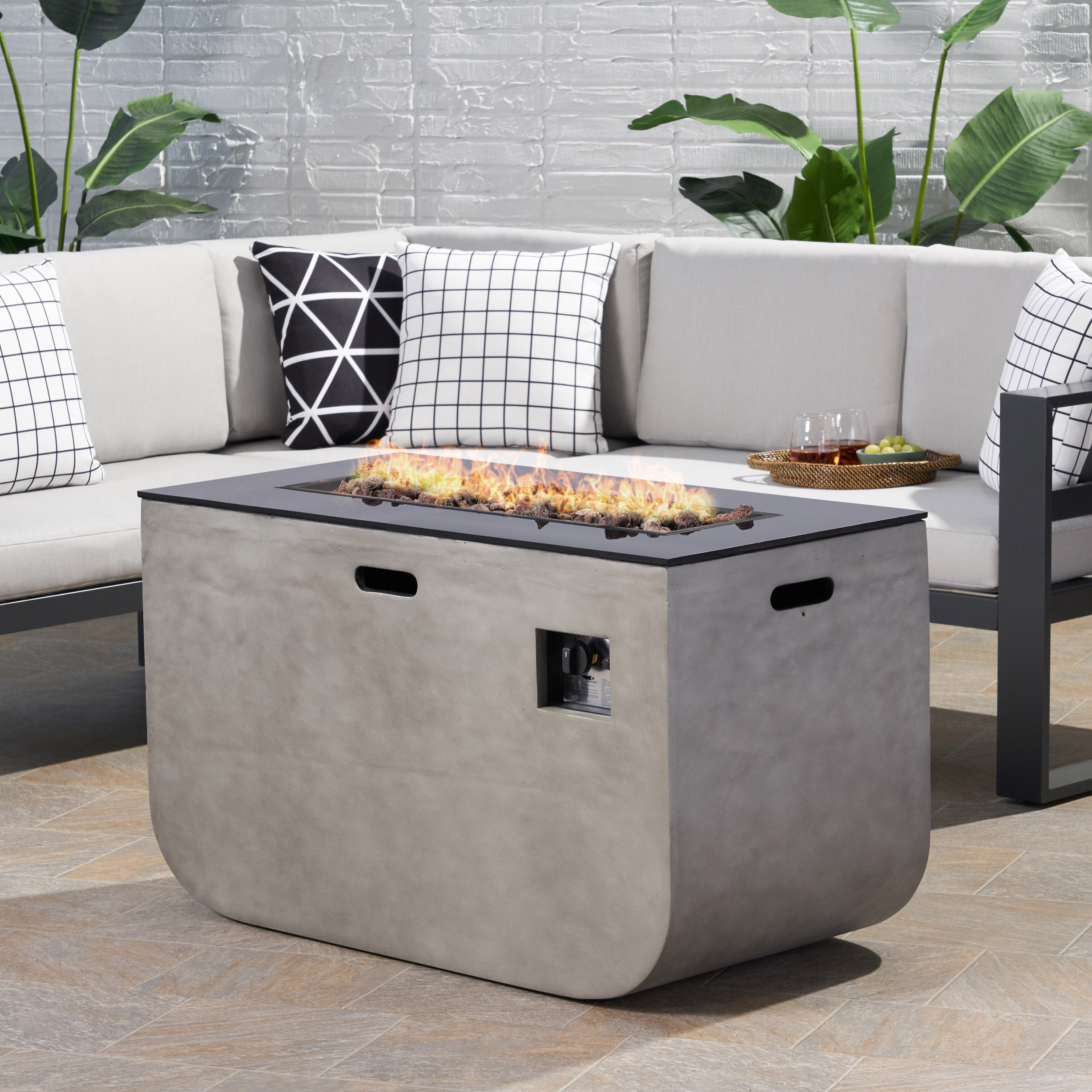 Laini Outdoor Modern 40-Inch Rectangular Fire Pit