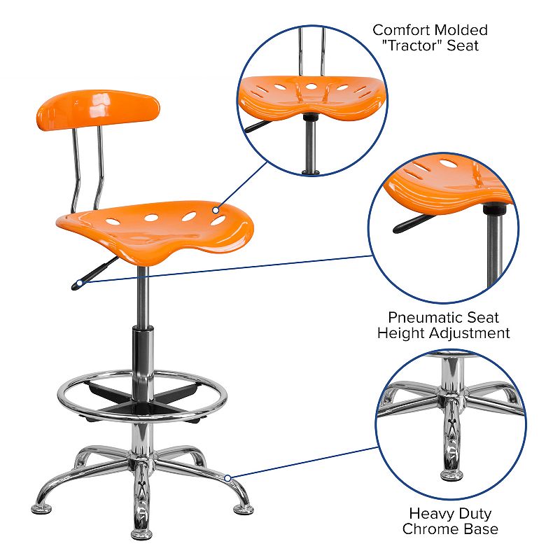 Flash Furniture Bradley Orange Tractor Seat Drafting Stool