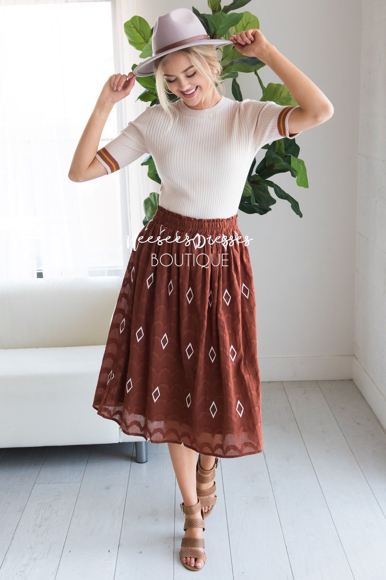 Diamond Print Smocked Waist Skirt