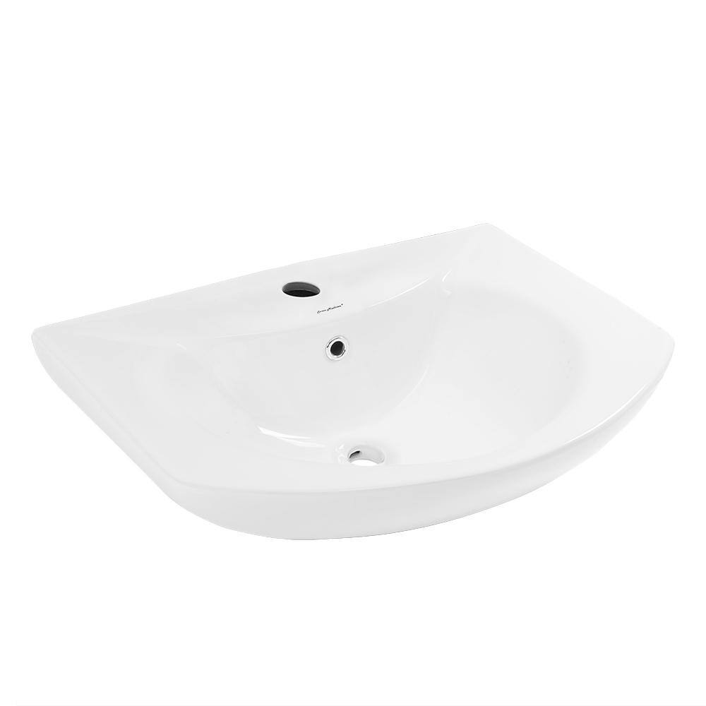 Swiss Madison Modern White Ceramic Rectangular Chateau Pedestal Bathroom Vessel Sink with Round Single Faucet Hole SM-PS305