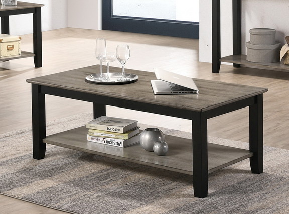 Coffee Table with Open Shelf in Dark Brown and Gre...