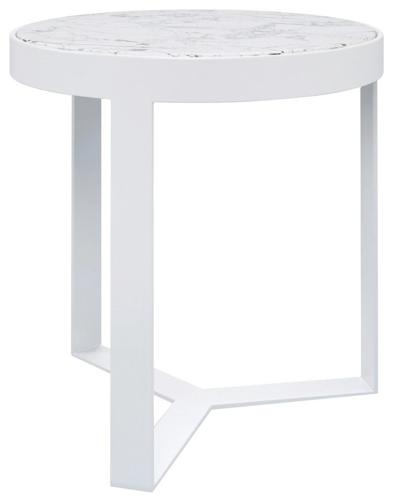 Contemporary 18 quotRound End Table  Frost Finish With Honed Cararra Top   Transitional   Outdoor Side Tables   by Sunset West Outdoor Furniture  Houzz