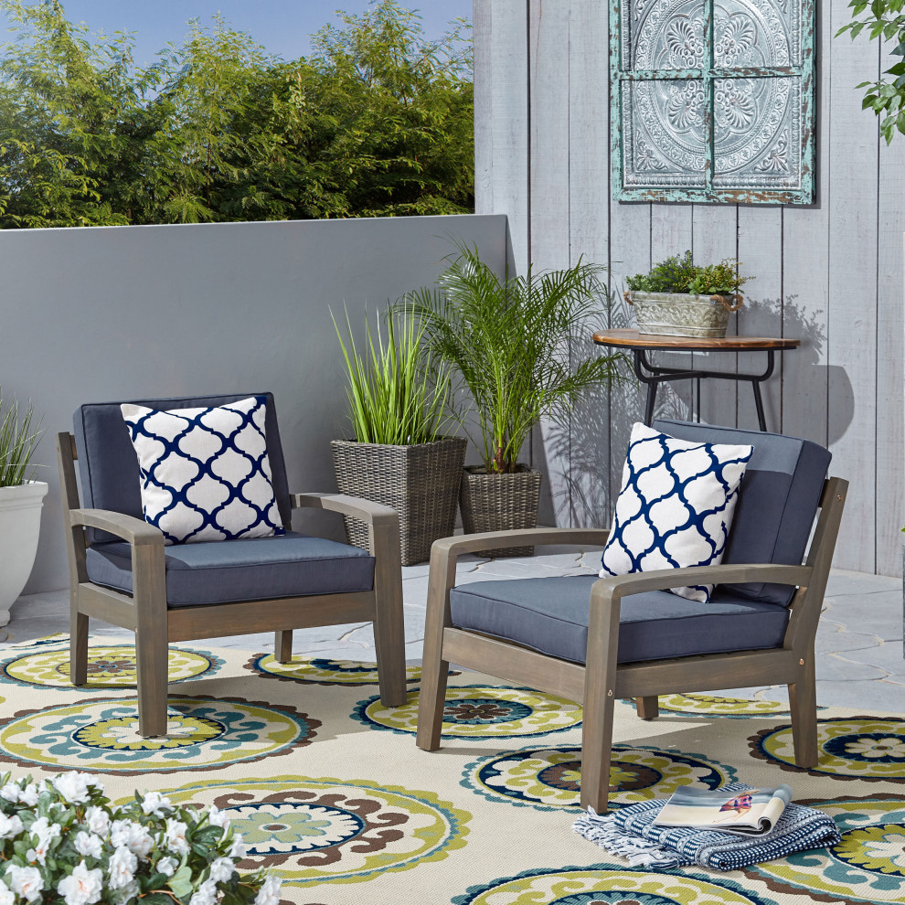 GDF Studio Giselle Outdoor Acacia Wood Club Chairs With Water Resistant Cushions   Transitional   Outdoor Lounge Chairs   by GDFStudio  Houzz