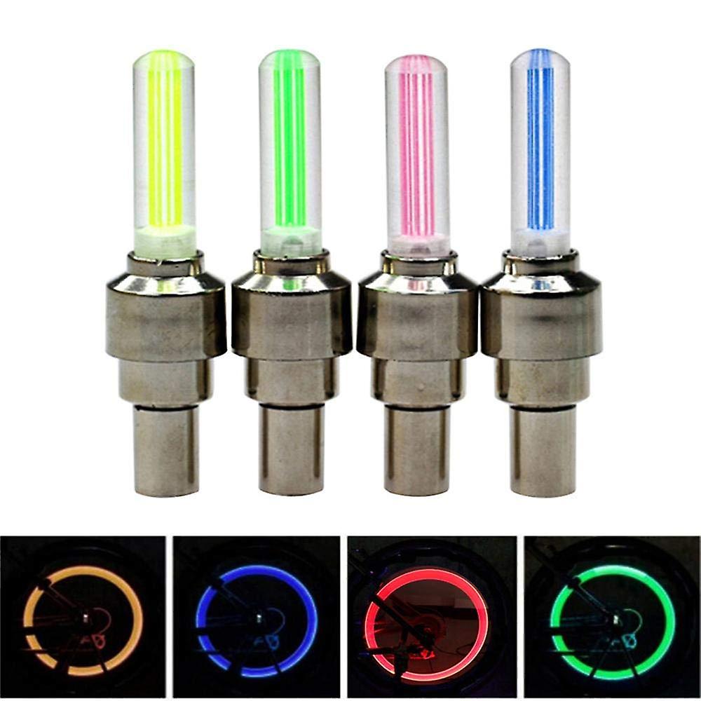 4 Pack Led Bike Wheel Lights， 4 Colors Waterproof Front and Rear Wheel Led Valve Caps， Led Bike Wheel Safety Lights