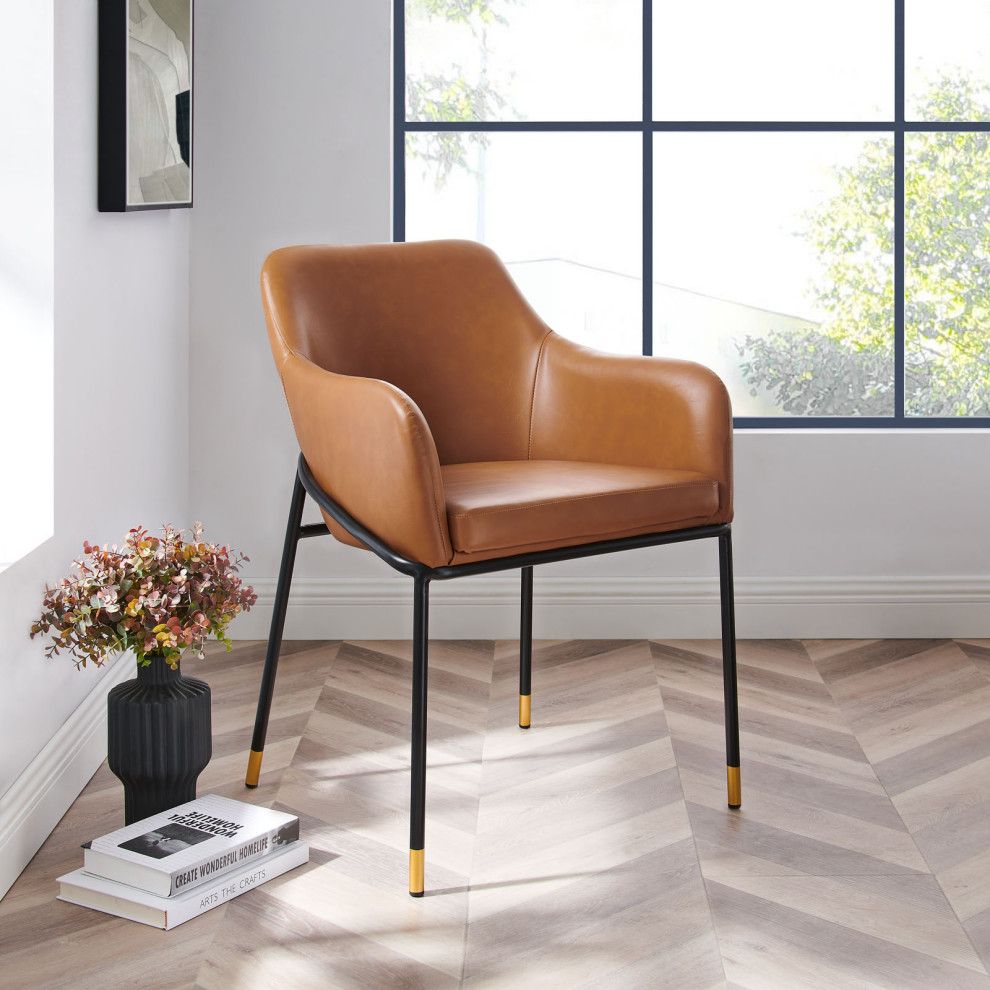 Jovi Vegan Leather Dining Chair Black Tan   Midcentury   Dining Chairs   by Homesquare  Houzz