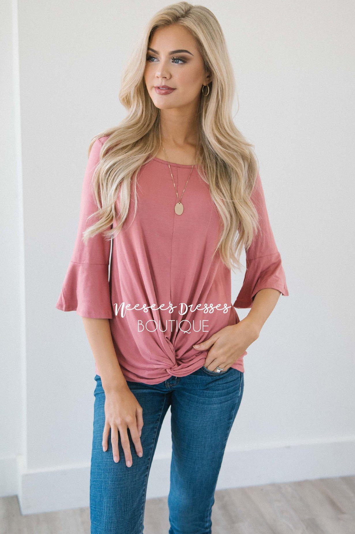 Twist Front Bell Sleeve Top