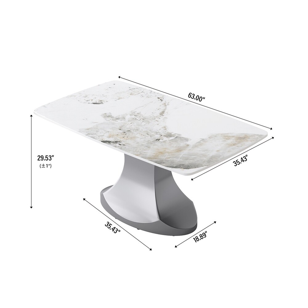 Dining Table for 6~8 Person  Faux Marble Kitchen Dining Table with Grey Pedestal.