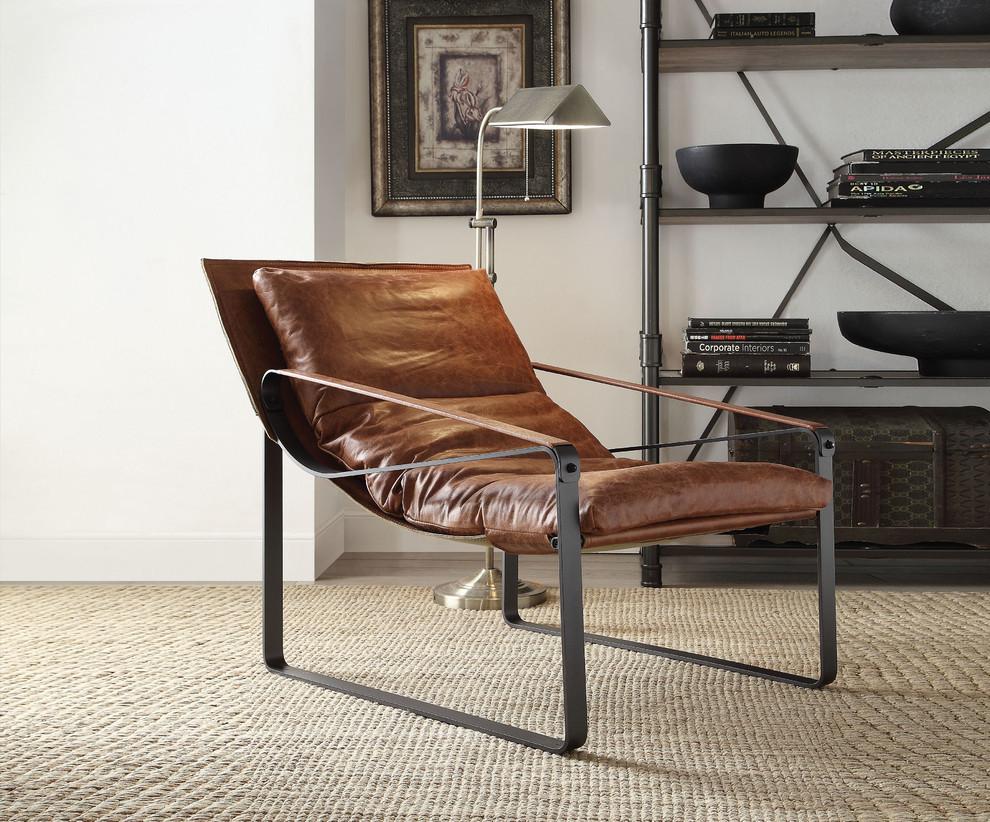 Quoba Top Grain Leather Accent Chair  Cocoa   Industrial   Armchairs And Accent Chairs   by GwG Outlet  Houzz