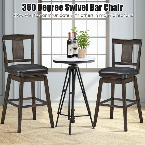 29 inch Swivel Upholstered Counter Height Bar Stool with Rubber Wood Legs - 18.5'' x 18'' x 44.5'' (L x W x H)