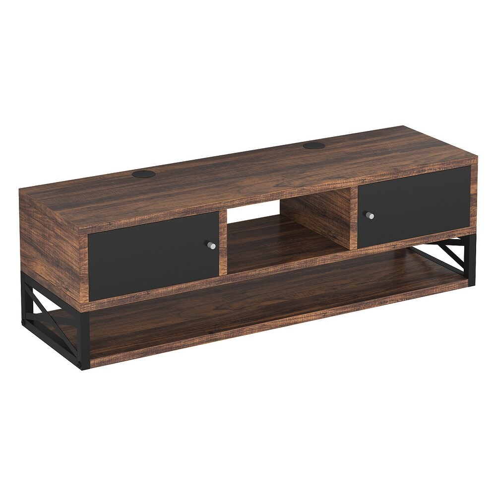 Retro TV Stand Storage Cabinet  Wall Mounted Media Table with Doors